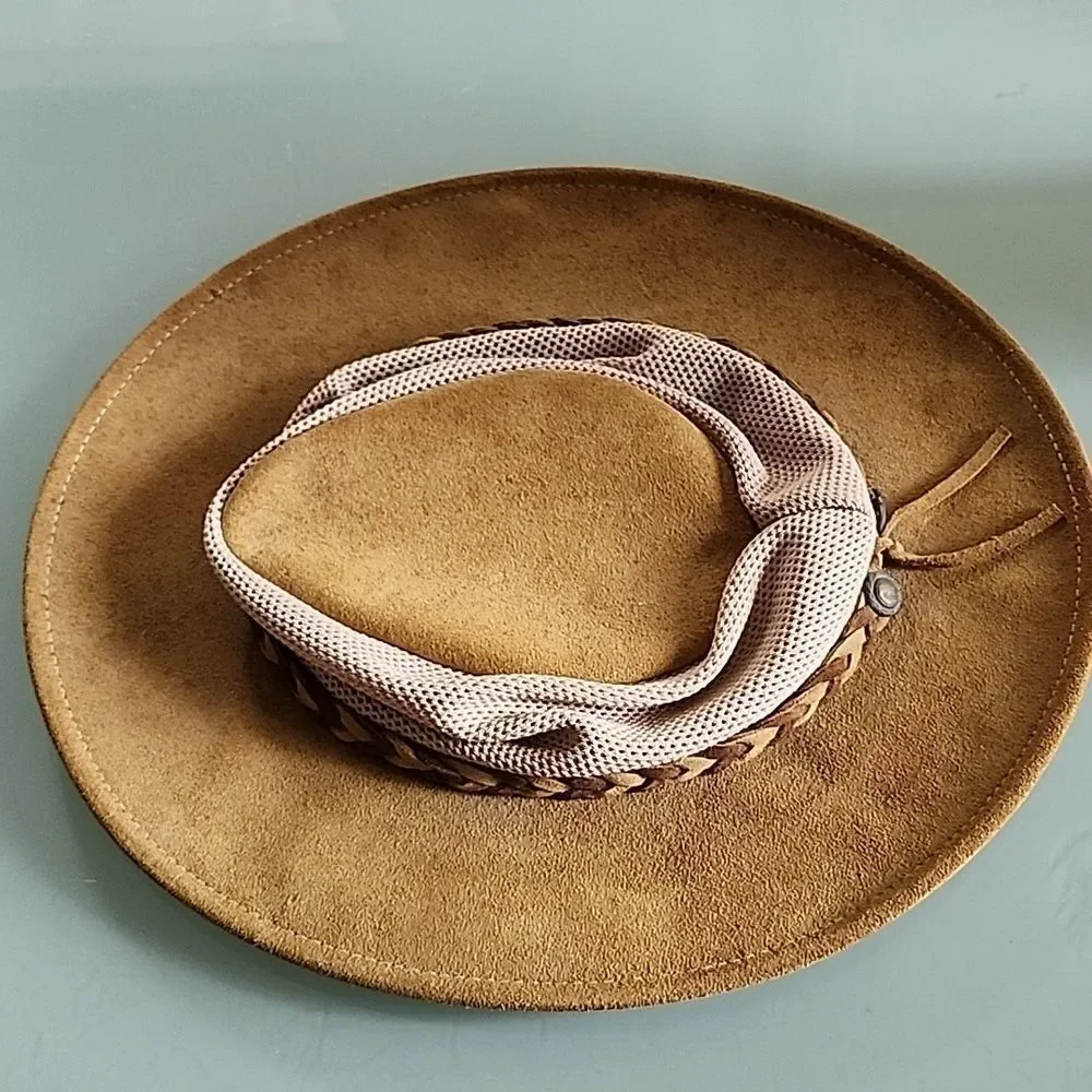 Henchel Hat‎ Company Leather Suede Crushable Gorpcore Safari Hat Size Large